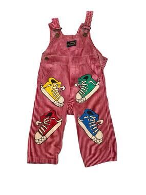 Vintage Healthtex Overalls Baby 18mos Red Railroad Stripe Hand Painted Unique